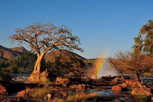 A small portion of the Epupa waterfalls, Namibia at sunset