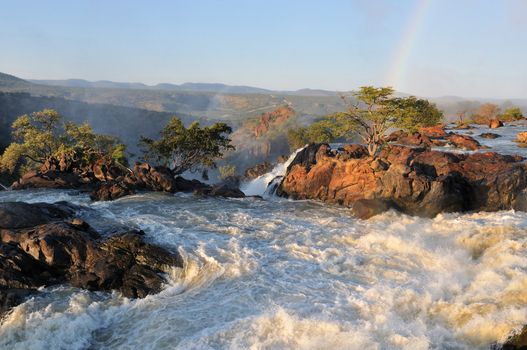 Top of of the Ruacana waterfalls, Namibia at sunrise