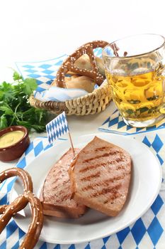 a bretzel with beef and pork loaf and parsley