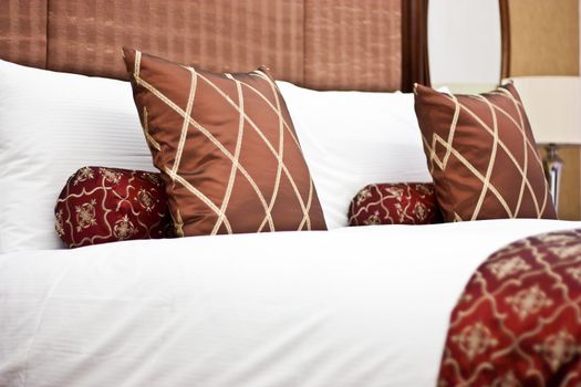 Concept for luxury and Honeymoon, pillows in a luxury hotel