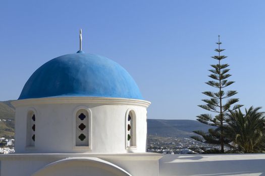 Typical church in Greece with blue cupola