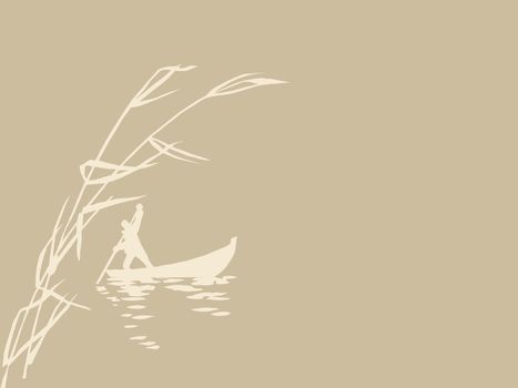 persons in boat on brown background