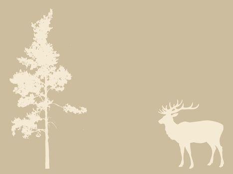 deer near pines on brown background