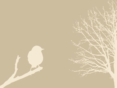 bird on branch on brown background