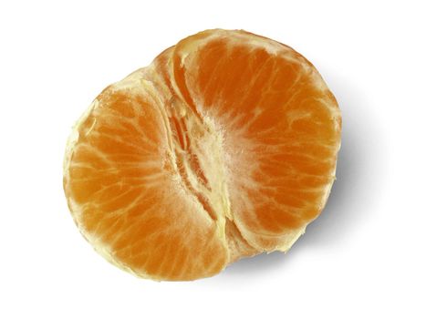 Lonely peeled tangerine on white