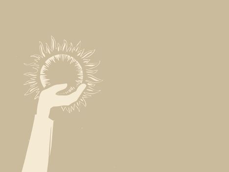 sun in hand on brown background
