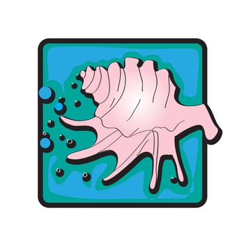 hand drawn graphic illustration of a pink snail under the sea, clip art isolated on white