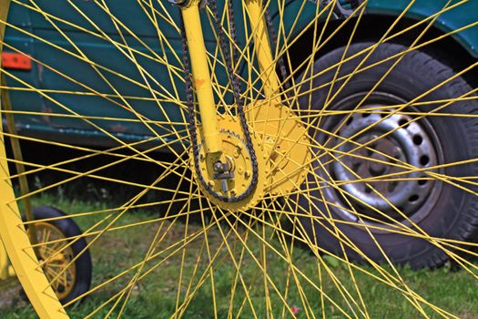 yellow bicycle wheel