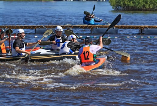 VELIKY NOVGOROD, RUSSIA - JUNE 10: The second stage of the Cup of Russia in canoe polo on June 10, 2012 in Velikij Novgorod, Russia