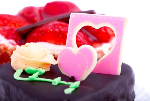 chocolate cake with heart decoration