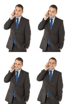 Multiple expressions of businessman standing and talking on the phone