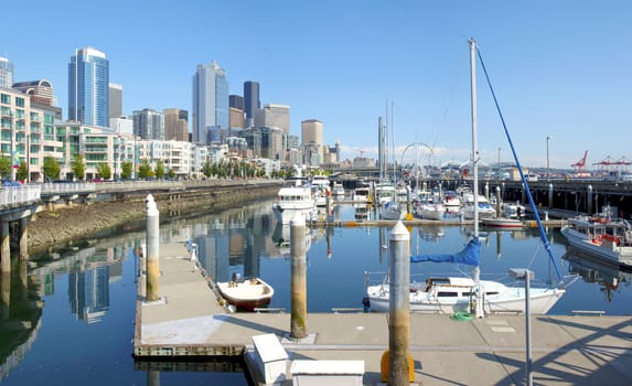 Pier 66 marina and the Seattle skyline panorama. 