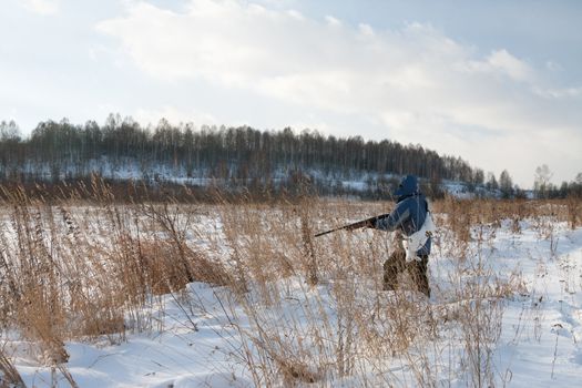 Winter hunting for hares on the first snow