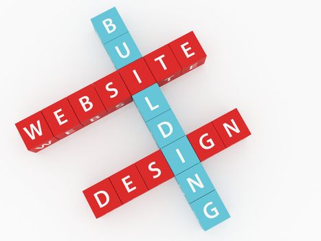 Website design building crosswords on dices and white background.