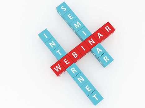 Webinar, seminar, internet crosswords on dices and white background.