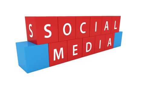 Social media blocks on dices and white background.