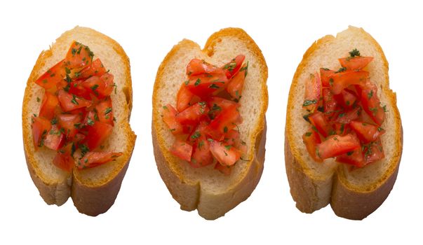 close up of bruschetta bread isolated on white