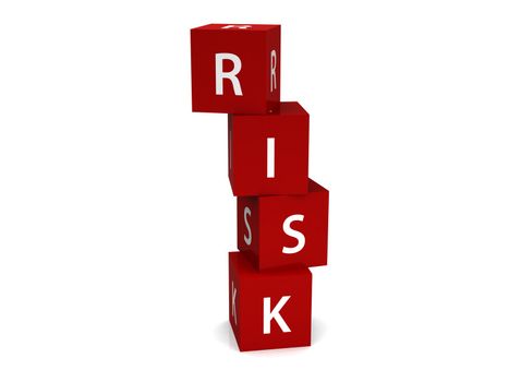 Risk blocks on dices and white background.