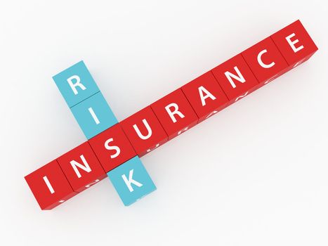 Insurance crosswords on dices and white background.