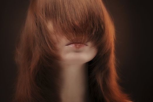 Long hair covering female face