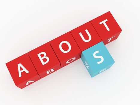 About us crosswords on dices and white background.