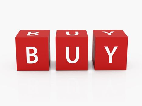Buy letters in red blocks on white background.