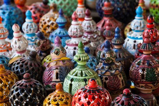 Tunisian Lamps at the Market in Djerba Tunisia detail