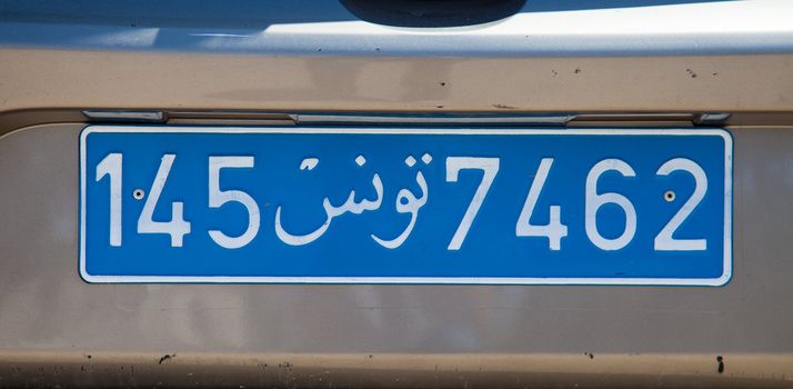 An Tinisian Car Blue License Plate