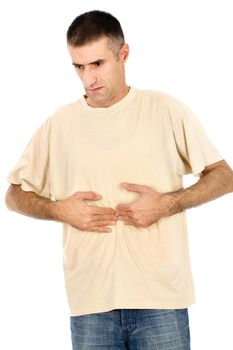  young man feeling a pain in stomach
