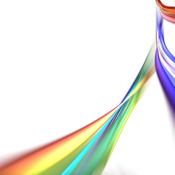 White background with streaks of colorful rainbow swooshes flowing across the layout.