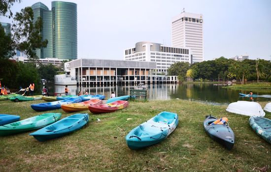 Buddhadasa Indapanno Archives, the public place for buddhist activities, view from washirabenjatas park in Bangkok, Thailand