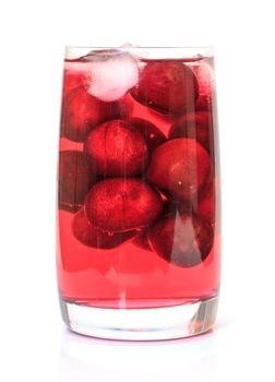 Cherry Compote with Berries in a Glass, on white background