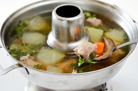 chinese style soup ,Steamed  pork spare ribs,  black mushroom and vegetable