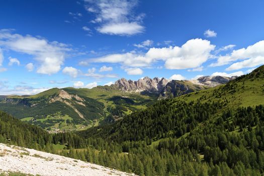 summer landscape of Gardena valley, Alto Adige, Italy