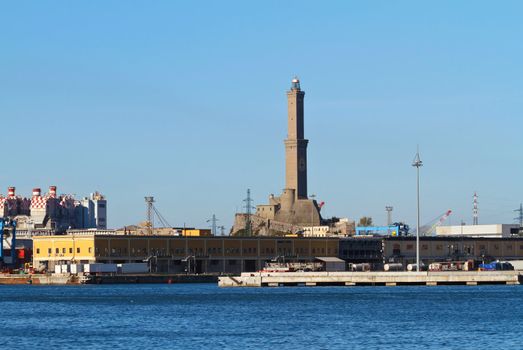 port of Genova with the characteristic lighthouse symbol of the city