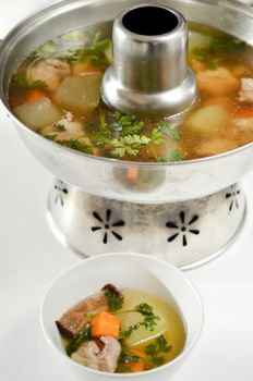 Steamed black mushroom and pork spare ribs  , chinese soup
