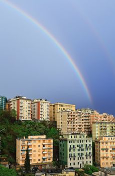 wonderful rainbow after a storm in Genoa, Italy