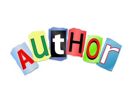Illustration depicting cut out letters arranged to form the word author.