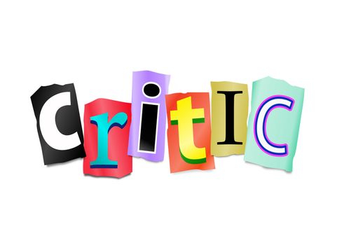 Illustration depicting cut out letters arranged to form the word critic.