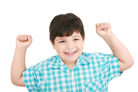 over happy boy, isolated on white