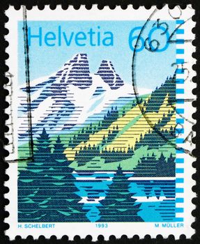 SWITZERLAND - CIRCA 1993: a stamp printed in the Switzerland shows Mountain Lakes, Lake de Tanay, Switzerland, circa 1993