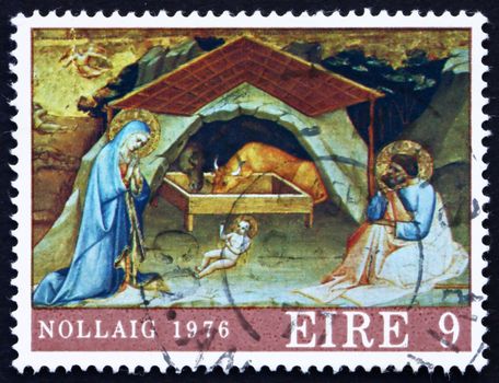 IRELAND - CIRCA 1976: a stamp printed in the Ireland shows Nativity, Painting by Lorenzo Monaco, Christmas, circa 1976
