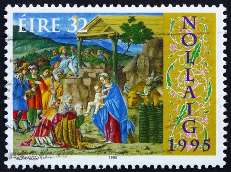 IRELAND - CIRCA 1995: a stamp printed in the Ireland shows Adoration of the Magi, Christmas, circa 1995