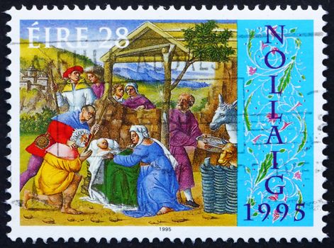 IRELAND - CIRCA 1995: a stamp printed in the Ireland shows Adoration of the Shepherds, Christmas, circa 1995