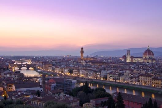 Beautiful sunset over the river Arno in Florence, Italy,