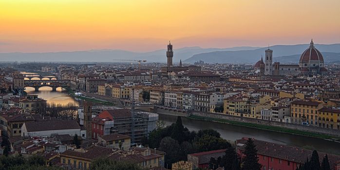 Beautiful sunset over the river Arno in Florence, Italy,