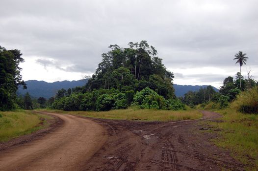 Gravel road junction in outback Papua New Guinea