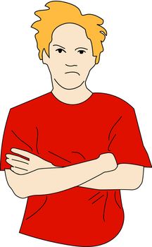 Young man with crossed arms in bad mood.