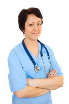 Beautiful young doctor with stethoscope isolated