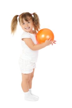 Little smiling girl with ball isolated
